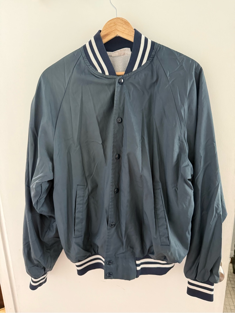 Men's Navy Bomber Jacket with Striped Trim
